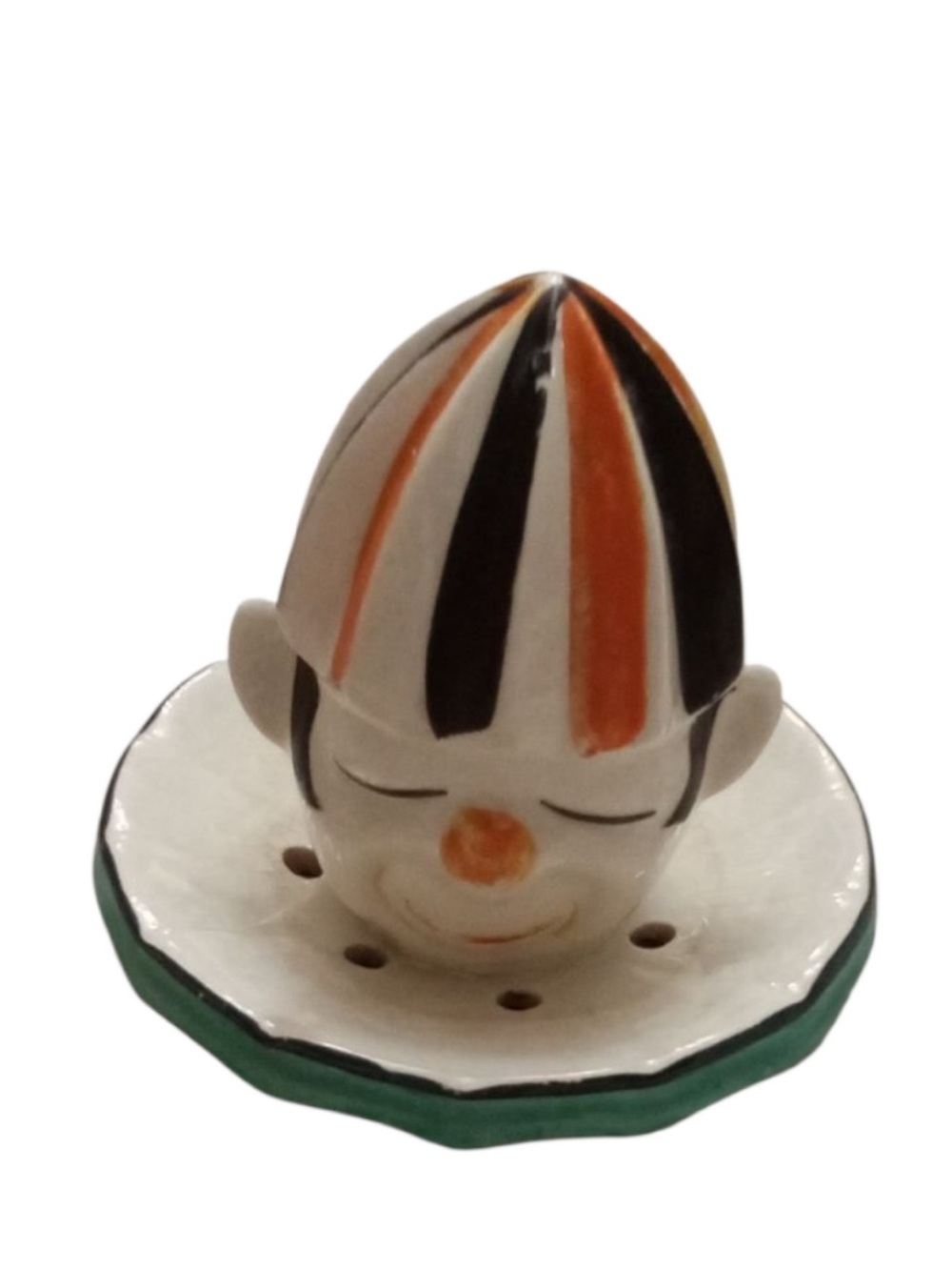 Vintage Ceramic Clown Head Juicer in White, Black, Orange, and Green - Picture 1 of 3